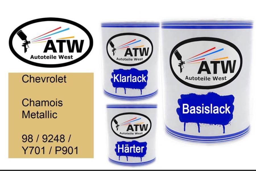 Chevrolet, Chamois Metallic, 98 / 9248 / Y701 / P901: 1L Lackdose + 1L Klarlack + 500ml Härter - Set, von ATW Autoteile West.